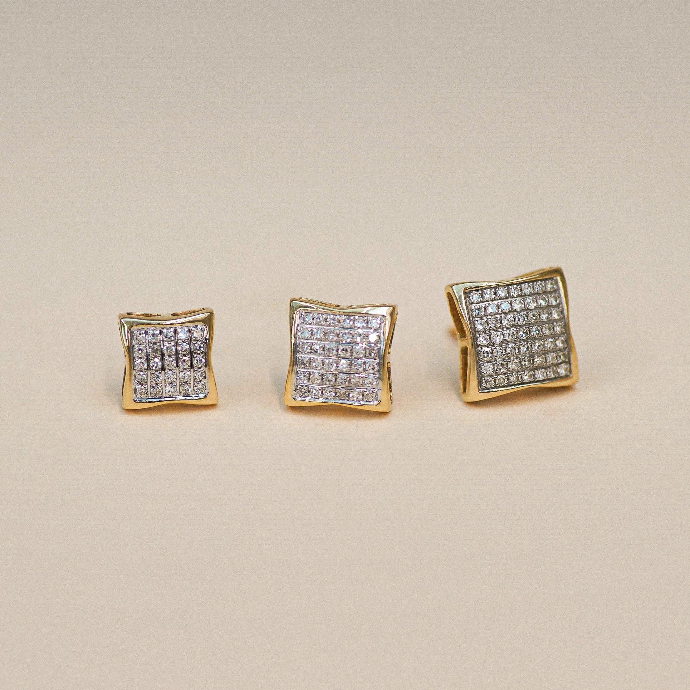 ダイヤモンドスタッドピアス　14k スクエアピアス 14Kソリッドゴールドダイヤモンドスクエアスタッドピアス、ユニ