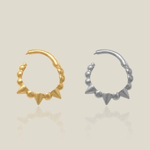 14K REAL Solid Gold Mixed Spike Hoop Earring, Cartilage Daith Helix Tragu Conch Rook Snug Septum Body Hoop Ring Piercing Jewelry 18Gauge
