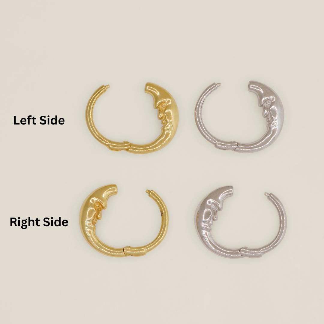14K Solid Gold Moon Half Face Hoop Piercing Cartilage Daith
