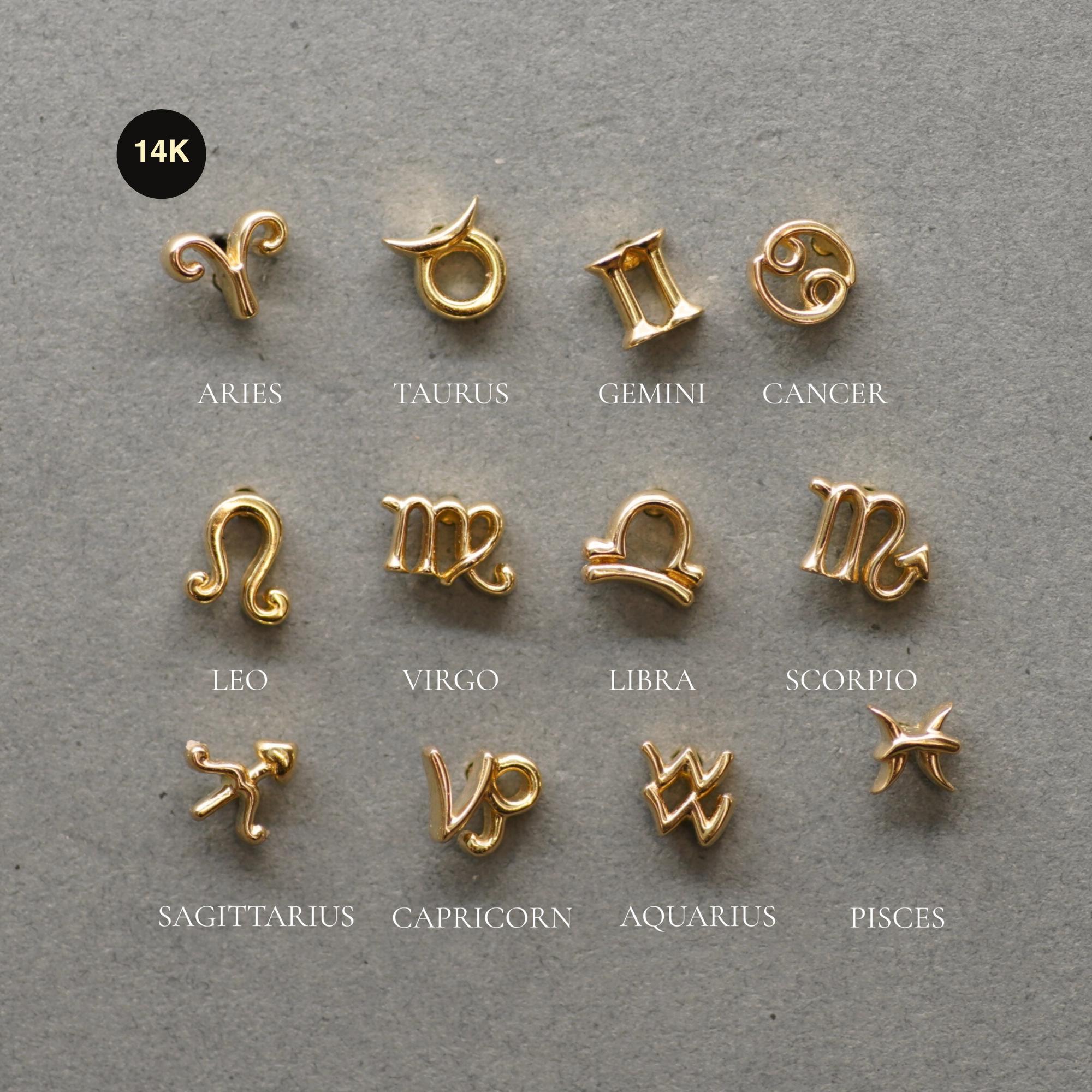 Echter 14K Solid Gold Sternzeichen Ohrstecker Mini Geburt Piercing, Helix Tragus Conch Snug Ohr Post 18G, Geburtstagsgeschenk Birthstone Schmuck