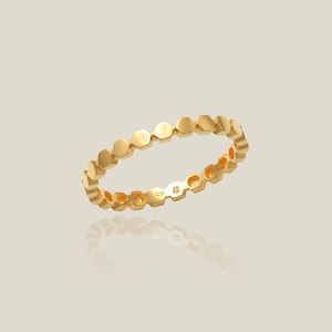 14K REAL Solid Gold Honeycomb Hexagon Band Ring, Simple Daily Minimalist Stacking Ring Stack, Gift for Her