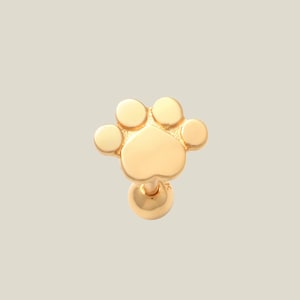 14K REAL Solid Gold Dog Paw Stud Earring,  Internal Flat Back Ear Piercing Cartilage Helix Tragus Conch Flatback, Simple Mini Dainty 18G