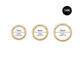 14K REAL Solid Gold Clicker Hoop Earring - Gold Nose Lip Cartilage Daith Helix Tragus Conch Ring Ear Piercing Jewelry 18Gauge 16Gauge Plain