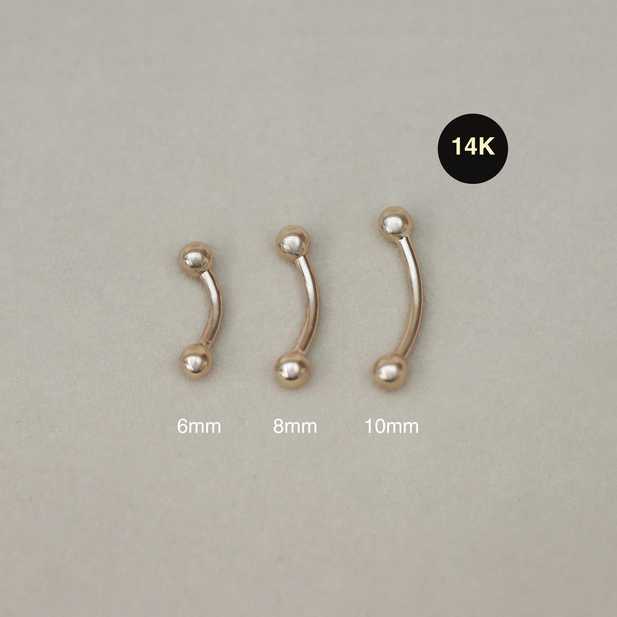 14K REAL Solid Gold Plain Ball Curved Barbell Rook Earring Eyebrow Cartilage Daith Helix Tragus Conch Snug Lip Body Piercing Jewelry 16Gauge