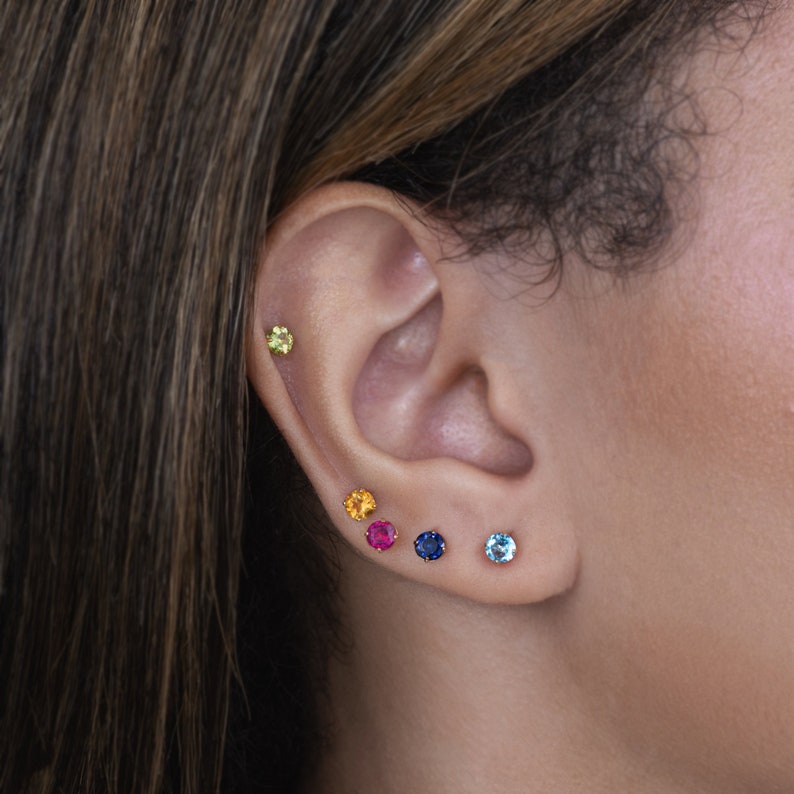 14K REAL Birthstone Stud Earrings Real Solid Gold Baby Cute Birthstone Stud Earrings Post Screw Back Stud Earrings Ear Piercing Jewelry image 5