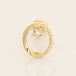 14K REAL Solid Gold Circle with Diamond Round Cartilage Daith Helix Tragus Conch Rook Snug Stud Piercing Earring Body Jewelry 18Gauge