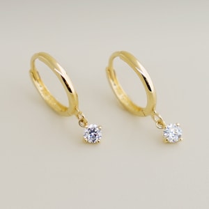 Pendientes de aro con forma de aro, de oro macizo auténtico de 14 quilates, con circonita cúbica, colgantes para el cartílago, el lóbulo superior de la oreja, la hélice y la bisagra.
