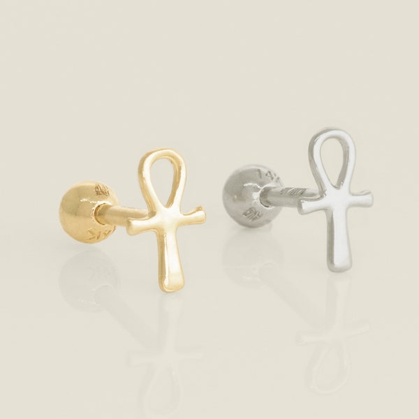 14K REAL Solid Gold Cross Cartilage Daith Helix Tragus Conch Rook Snug Ear Post Stud Piercing Earring Body Jewelry 18Gauge