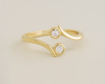 Minimalistischer Zehenring aus echtem 14-karätigem Gold mit Diamanten, zierlicher Baby-Zehenring mit Lünette in Diamantgröße, Midi-Knuckle-Zehenring, Körperschmuck
