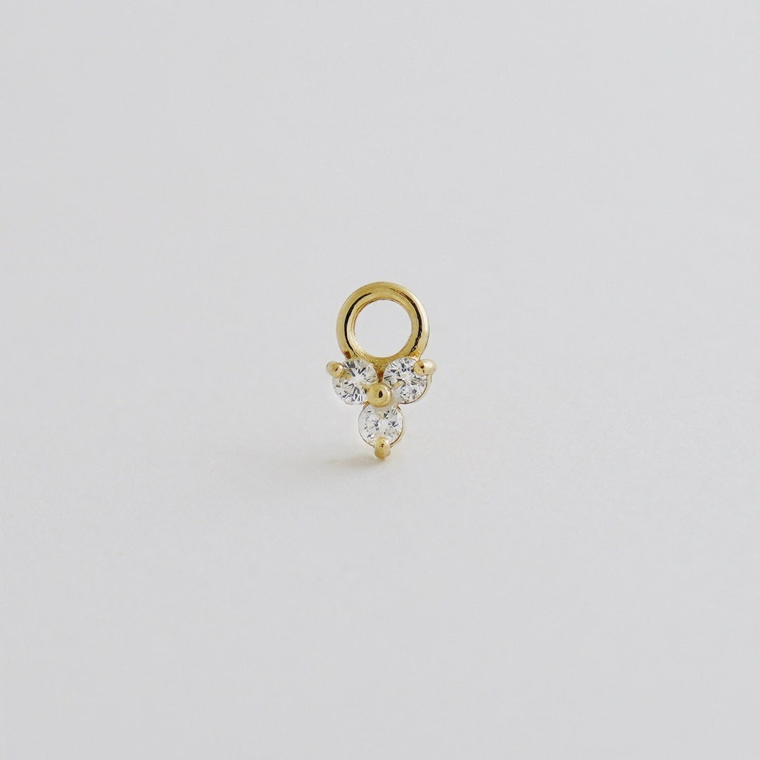 14K REAL Diamond Trinity Lotus Hoop Earring Charm Real Solid Gold ...