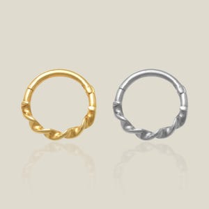14K REAL Solid Twisted Gold Hoop Septum Ring Earring - Cartilage Daith Helix Tragu Conch Rook Snug Nose Hoop Ear Piercing Jewelry 18Gauge