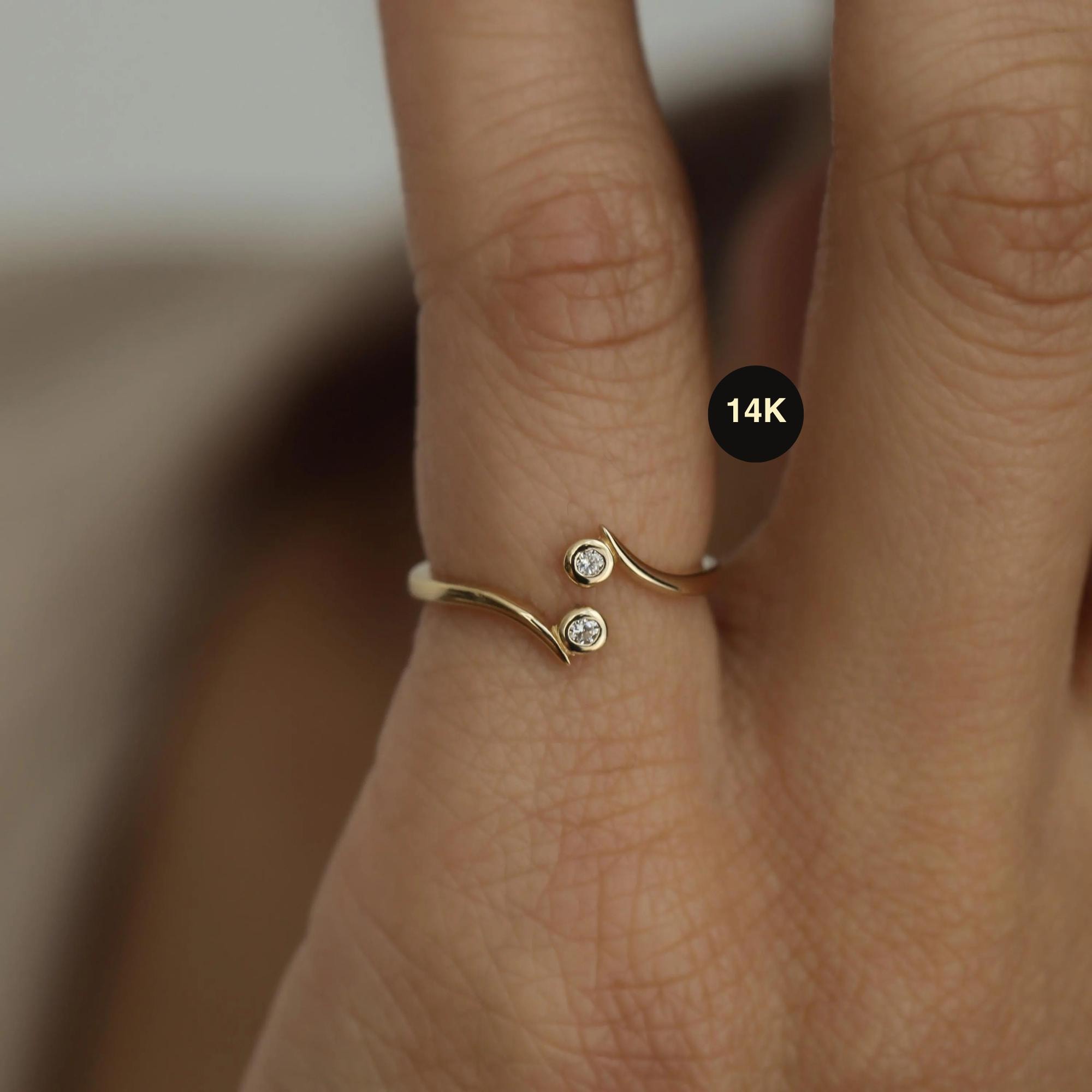 14K REAL Solid Gold Diamond Minimalist Open Ring, Genuine Bezel Diamond Dainty Toe Ring Zehenring Sized Midi Knuckle Body Pinky Jewelry