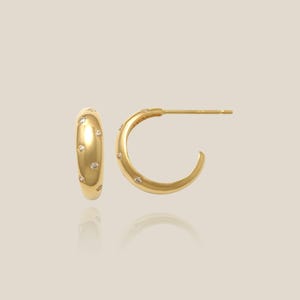 14K REAL Solid Gold Dome Huggie with Cubic Zirconia Earrings, Cartilage Daith Helix Tragus Conch Rook Snug Huggie Hinge Ear Ring Jewelry