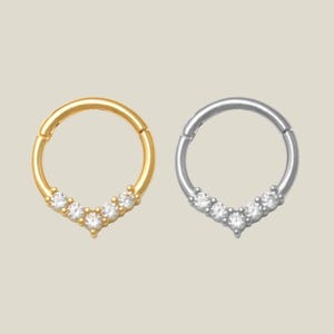14K REAL Solid Gold Pointed CZ Hoop Earring, Cartilage Daith Tragus Conch Septum Body Hoop Nose Clicker Ring Hinged Clicker Piercing 18Gauge