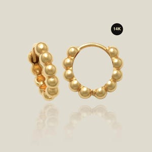 14K REAL Solid Gold Beaded Hoop Earrings, Cartilage Hinged Hoops Ear Ring Earlobe Huggie Beads Dainty Minimalist Jewelry Gift for Her