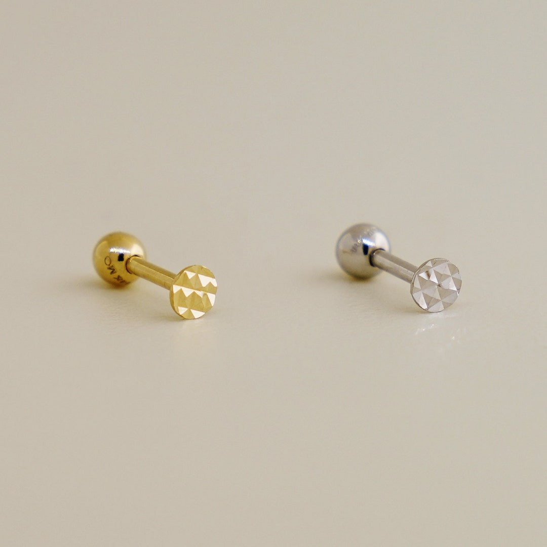 14K REAL Solid Gold Tiny Diamond-cut Round Cartilage Daith