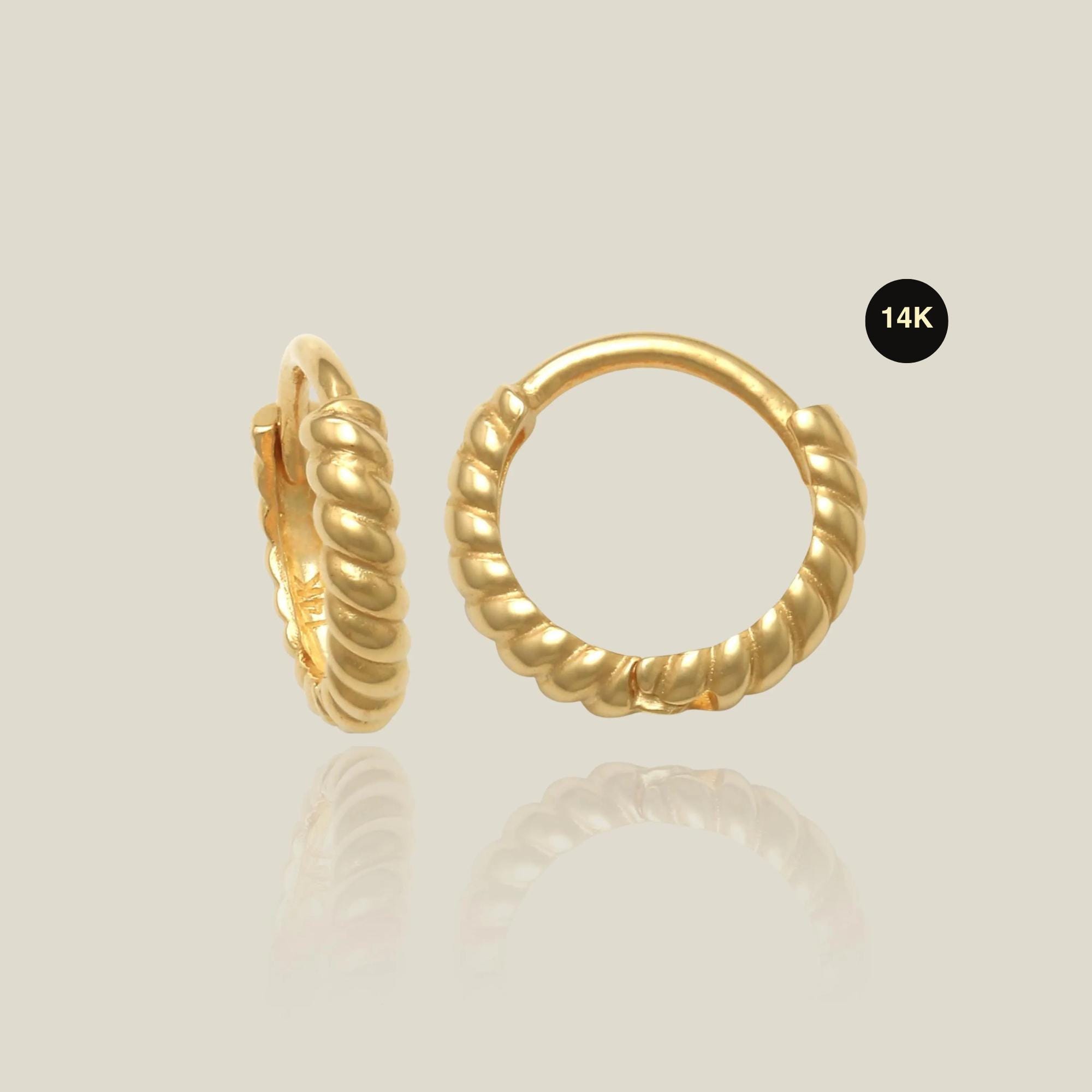 14K REAL Solid Gold Twist Hoop Earrings, Cartilage Daith Helix Tragus Conch Rook Snug Huggie Hinge Hoop Ear Ring Piercing Jewelry