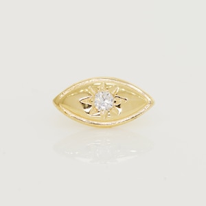 14K REAL Diamond Solid Gold Evileye Diamond Cartilage Daith Helix Tragus Conch Rook Snug Ear Post Stud Piercing Earring Body Jewelry 18Gauge