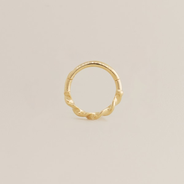 14K REAL Solid Twist Gold Hoop Septum Ring Earring - Gold Cartilage Daith Helix Tragu Conch Rook Snug Body Hoop Ear Piercing Jewelry 18Gauge