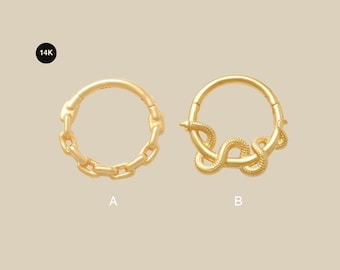 14K Gold Snake Septum Ring - Hinged 16G Helix Piercing