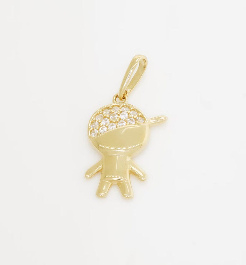 14K REAL Solid Gold Boy, Boy With Cap, Girl With Pigtail Pendant Cute