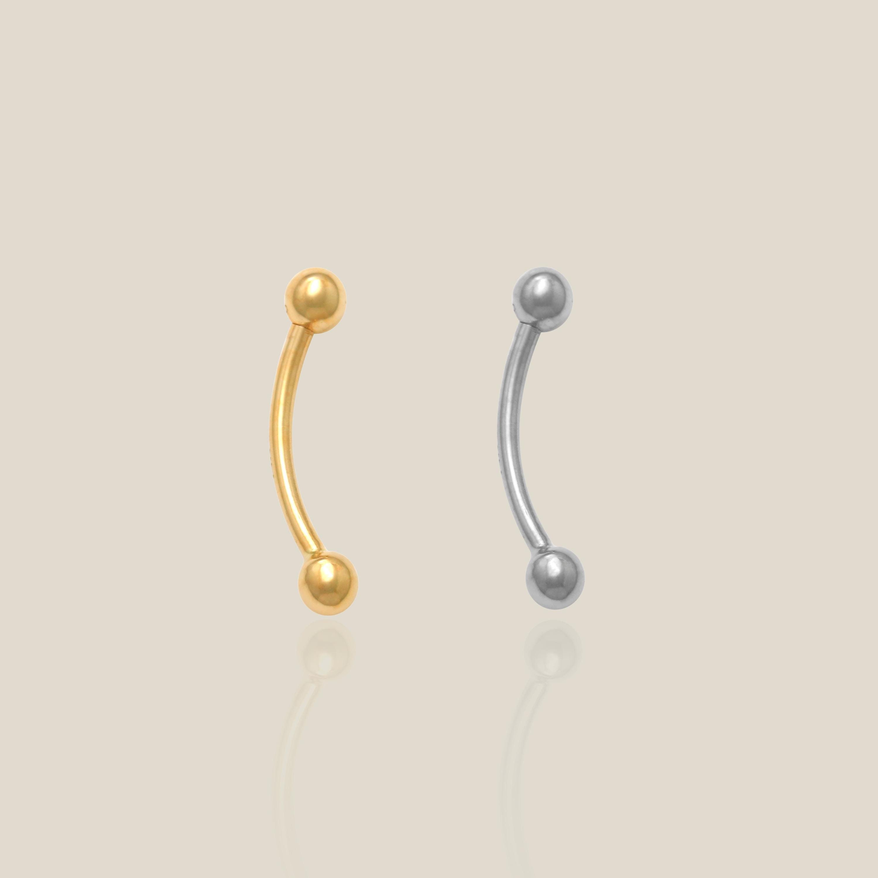14K Solid Gold Plain Ball Curved Barbell, Rook Earring Eyebrow Lip