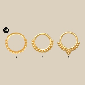 14K Solid Gold Beaded Hoop Earring, Nose Ring - 18/16 Gauge