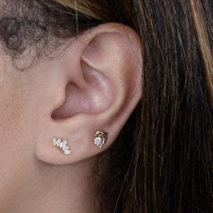 14K REAL Solid Gold Dolphin Screw-back Baby Stud Earrings, Diamond CZ Upper Earlobe Cartilage Helix Tragus Ear Post Stud Earrings