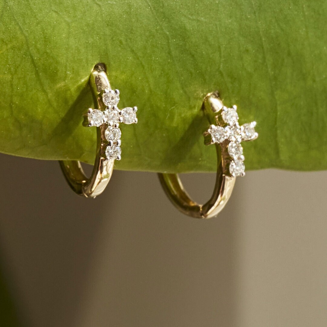 Diamond cross hoop on sale earrings