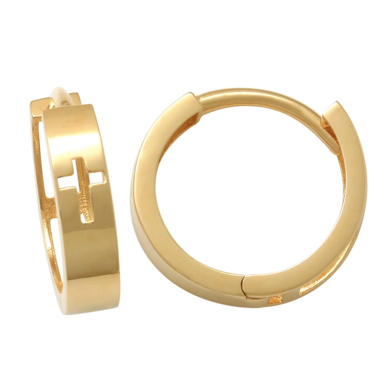 14K REAL Solid Gold Cross Engraved Hoop Earrings, Cartilage Daith Helix Tragus Conch Rook Snug Huggie Hinge Hoop Ear Ring Piercing Jewelry 14K Yellow Gold