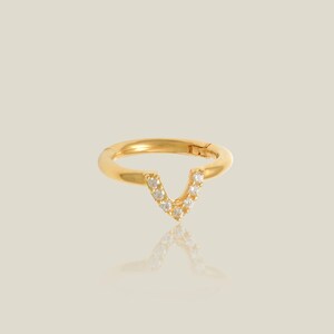 Anneau clicker en or massif 14 carats en forme de V, boucle d'oreille cartilage du septum du nez Daith Helix lobe d'oreille piercing bijoux calibre 16 CZ Unique