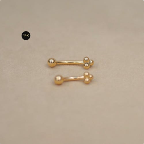 14K Solid Gold Curved Barbell Piercing, CZ Diamond Eyebrow