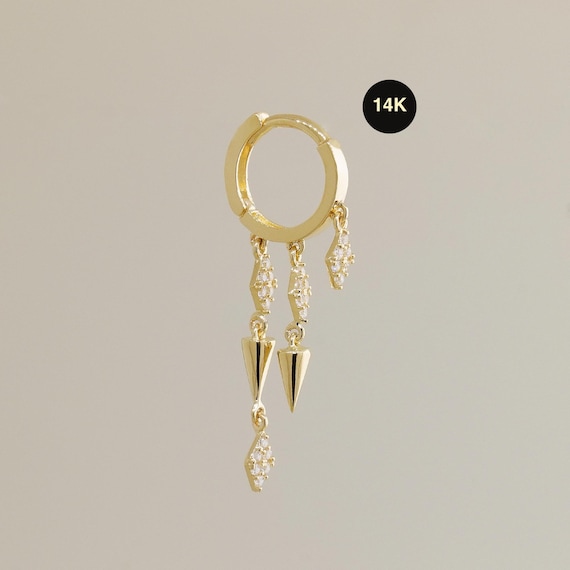 Orecchini Pendenti A Catena In Oro - Design A Doppio Cerchio, Gioielli Moda Donna - 3