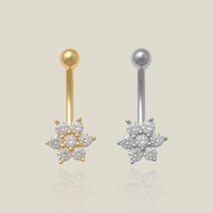 Echte Solid Gold Blume CZ Curved Barbell Ohrring Augenbraue Knorpel Daith Tragus Conch Rook Snug Snug Piercing Schmuck 16Gauge