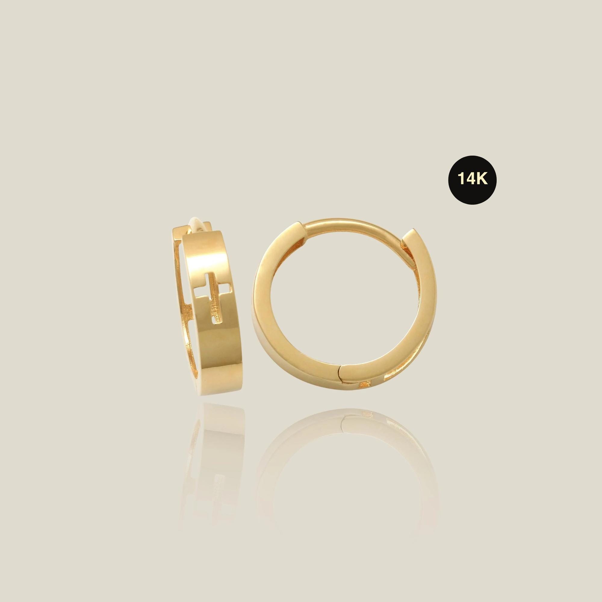 アクセサリー Engraved Hoop Earring (Single) 14K Solid Gold Cross Engraved Hoop Earrings, Hinged Clicker Hoops