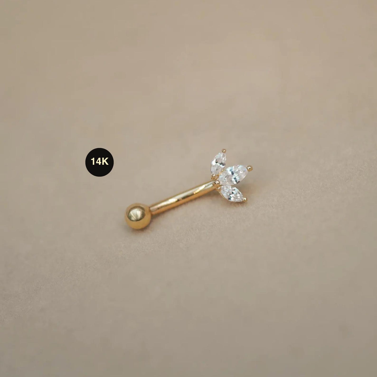14K Solid Gold Lotus Flower Floral Trinity Curved Barbell, Rook Eyebrow ...