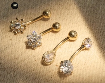 14K Solid Gold Belly Button Ring, Navel Curved Barbell Jewelry, 14Gauge Thick Body Piercing Jewelry