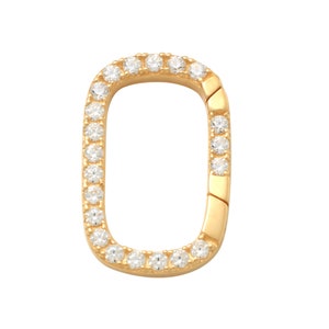 14K ECHT massief goud Cubic Zirconia bezaaid brede ovale charme Enhancer Connector, duurzame ketting link karabijnhaak sluiting meerdere sieraden