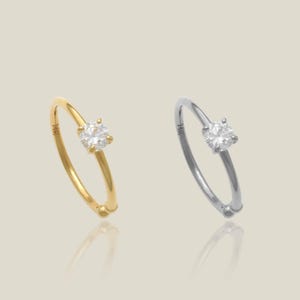 14K REAL Diamond Continuous Open Endless Hoop, Ring Solid Gold Cartilage Daith Tragus Rook Snug Body Ear Nose Ring Piercing Jewelry Nostril