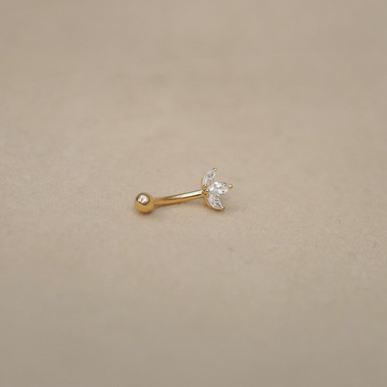 14K Solid Gold Lotus Flower Floral Trinity Curved Barbell, Rook Eyebrow ...