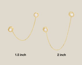 14K Solid Gold Extension Ear Connecting Chain, Chain Earring, Gold Cartilage Ear Chain, Connector Chain Dangling Ear Charm