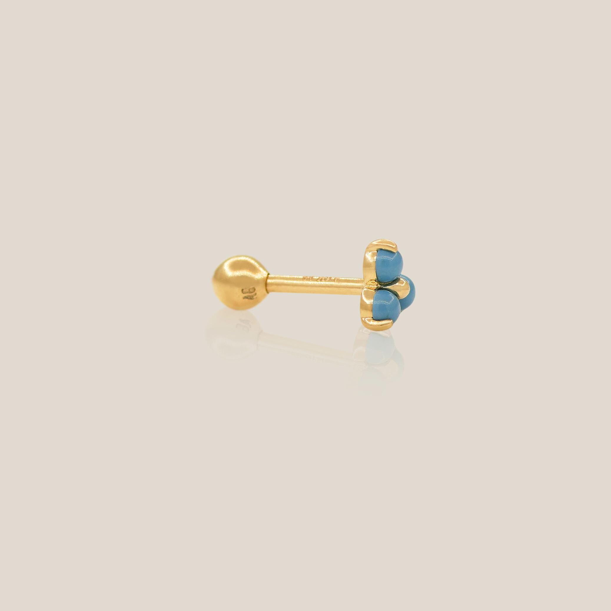 14K Solid Gold Turquoise Trinity Lotus Floral Stud Earring, Cartilage ...