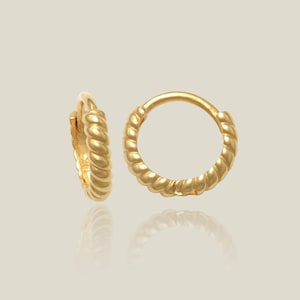 14K REAL Solid Gold Twist Hoop Earrings, Cartilage Daith Helix Tragus Conch Rook Snug Huggie Hinge Hoop Ear Ring Piercing Jewelry
