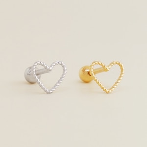 14K REAL Solid Gold Pretzel Heart Cartilage Daith Helix Tragus Conch Rook Snug Ear Post Stud Piercing Earring Body 18Gauge