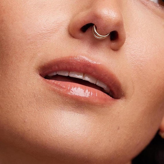 14K REAL Solid Gold Double Hoop Septum Ring Earring Nose Ear