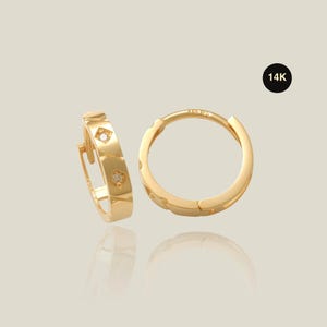 14K REAL Diamond Quatro Hoop Earrings Real Solid Gold Natural Genuine Diamond  Earlobe Helix Tragus Conch Huggie Hoop Clicker Piercing