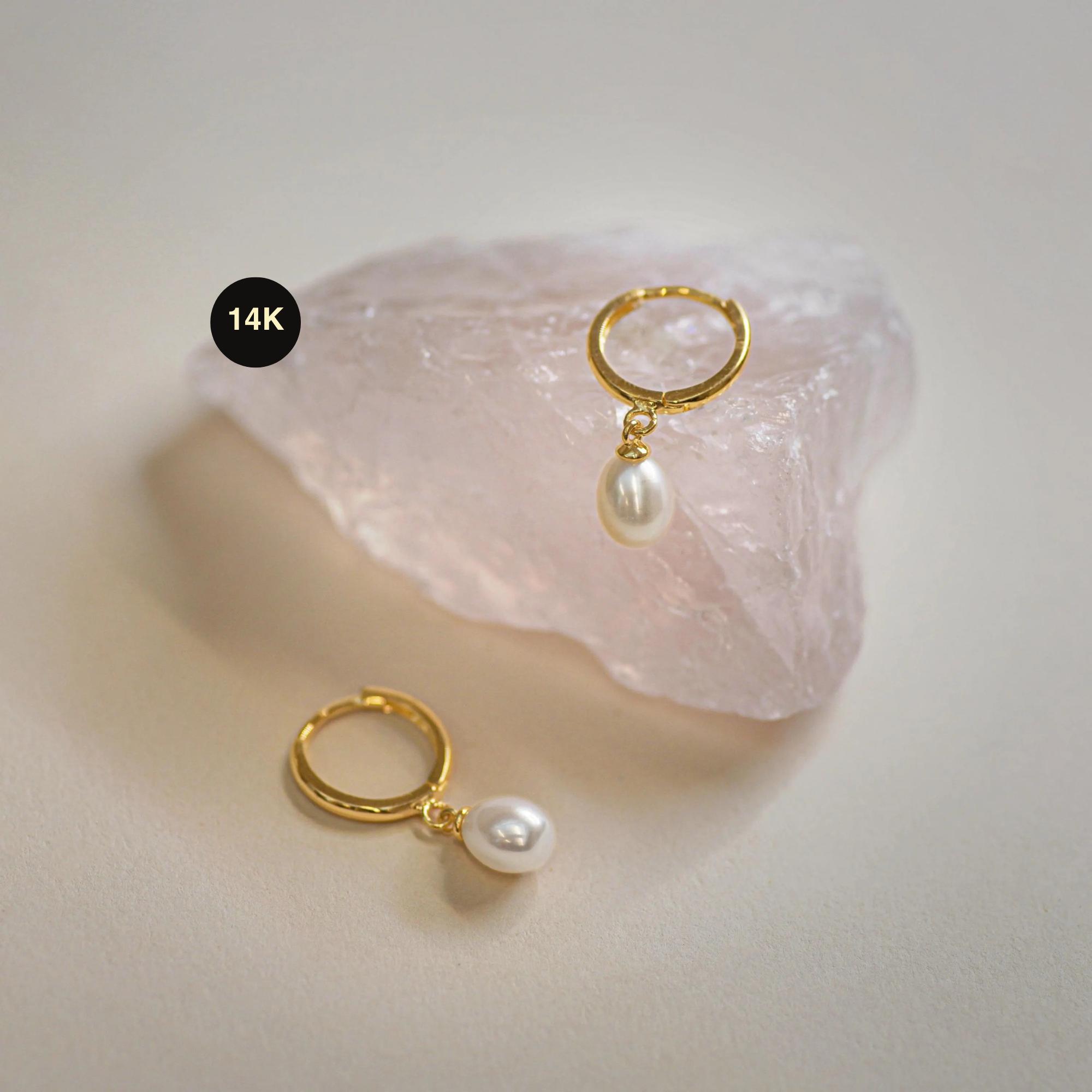Pearl Drop Hoop Earrings