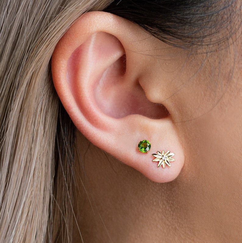 14K REAL Birthstone Stud Earrings Real Solid Gold Baby Cute Birthstone Stud Earrings Post Screw Back Stud Earrings Ear Piercing Jewelry image 4