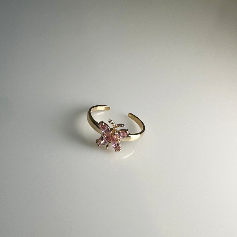 14K REAL Solid Gold Pink Diamond CZ Butterfly Toe Ring, Dainty Baby Cute Zehenring Pink Diamond CZ Sized Midi Knuckle Toe Ring Body Jewelry image 3
