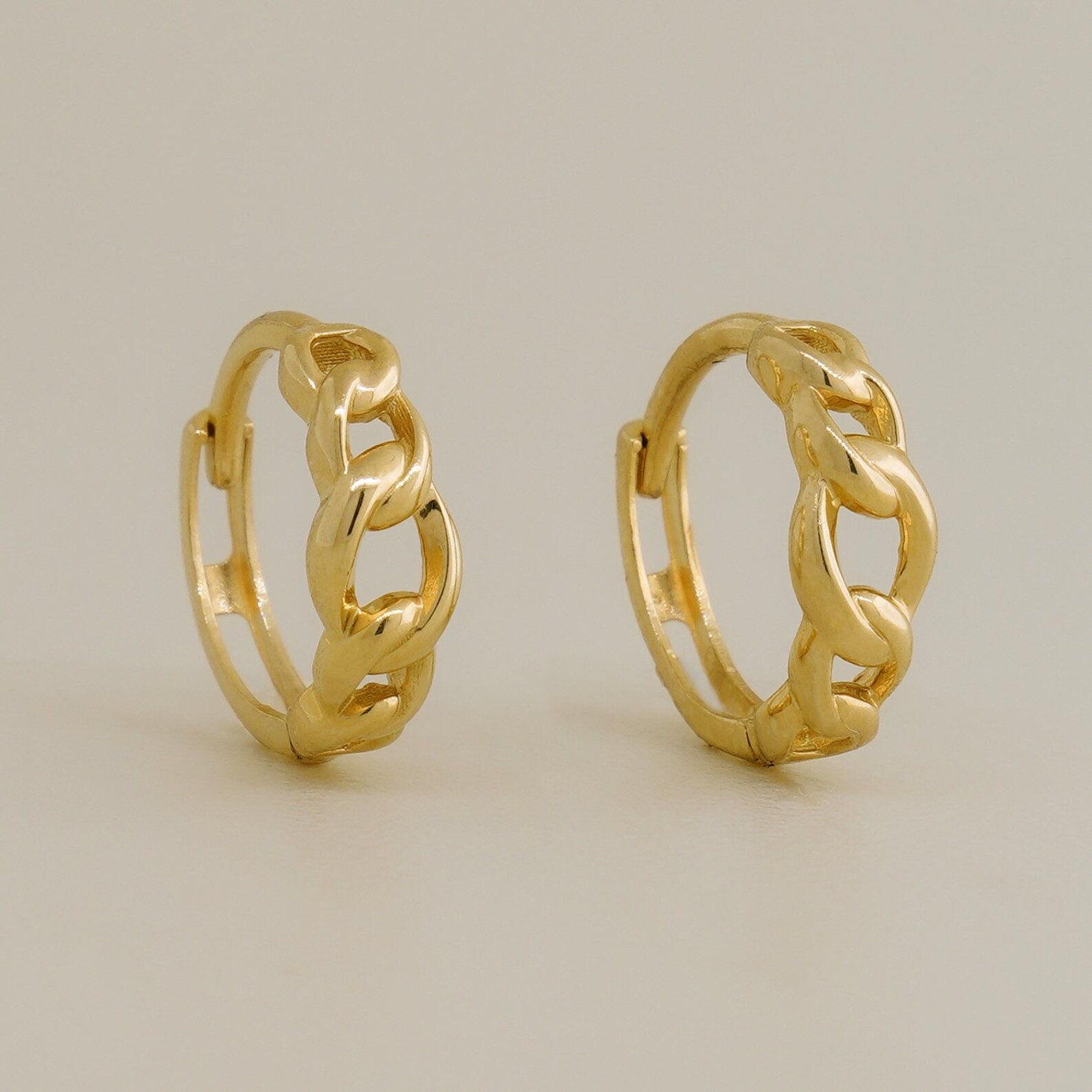 14K REAL Solid Gold Chain Hoop Earrings Chain Hoops Gold Etsy